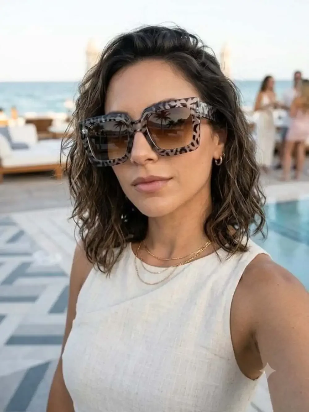Oversized Square Sunglasses - Gray Patterned Frame, Brown Lenses